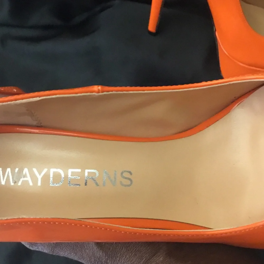 High Gloss Orange Platform Ankle-Strap Pumps for Women